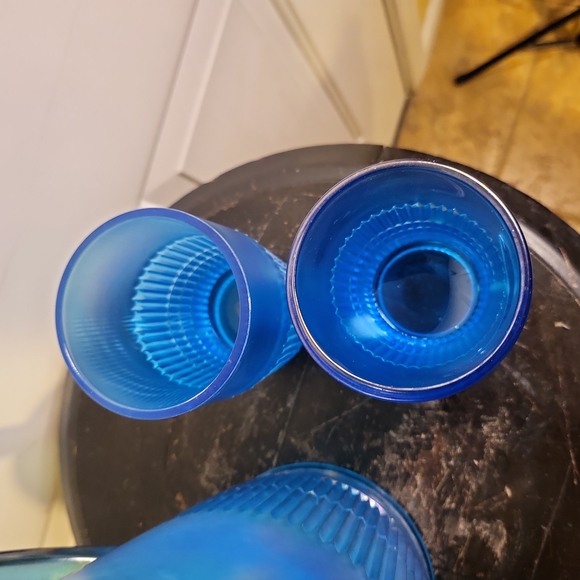 Fenton Celeste Blue Irridescent 90th Anniversary Pitcher and 2 Tumblers - Picture 6 of 11